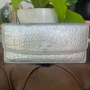 Coach Silver Metallic Leather Wallet